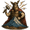 Thor with hammer over hilltop