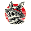 Skull with hat and rabbit ears