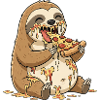 Cute Sloth Cartoon Pizza Salami Clumsy