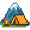 Pixel Lagerfeuer am Bergzelt