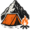 Mountain camping tent by the fire