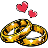 Goldene Eheringe mit Herzen