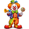 Clown avec trompette et sucette
