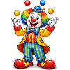 Circus clown in rainbow outfit
