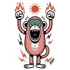Singe aux flammes et poings levés