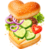 Illustrazione di un hamburger a forma di cuore con verdure