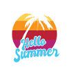 Hello Summer Retro Sunset Palm Art