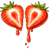 Divided strawberry with heart shape