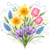 Spring flowers in embroidery style