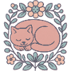Schlafende Katze im Blumenkreis