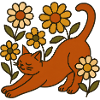 Orange cat between garden daisies
