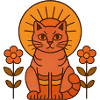Sun cat with flower wreath