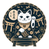 Lucky Cat Ukiyoe Gold on Navy