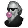 Gray gentleman with pink chewing gum