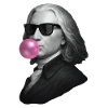 Graues Porträt mit pinker Blase