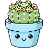 Kawaii Cactus in Blue Pot
