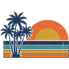 Retro Sonnenuntergangs-Palmen Sommerstrand