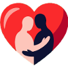 Heart embrace in duo silhouettes