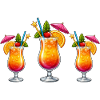 Three tropical cocktails in a glass