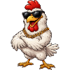 Chicken with sunglasses and gold chain