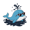 Smiling blue whale with glasses