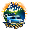 Illustrazione del Vanlife Camper Motivo di Montagna