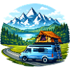 Vanlife Camper Illustration Mountain Motif