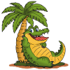 Crocodile under palm trees