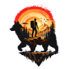Hiker and Bear at Sunset