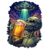 Alien Drinking Beer UFO