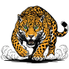 Jaguar-Leopard greift Wassermaskottchen Räuber an