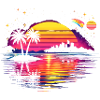 Retro sunset 80s illustration
