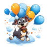 Balloon dog flying in clouds