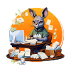 Office bunny in paper chaos