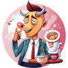Büro-Bulle mit Kaffee und Kuchen