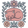Cat rest in a flower wreath