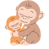 Monkeys Embrace: Mother & Baby