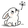 Lapin blanc regard rêveur et pissenlit