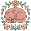 Schlafende Katze im Blumenkreis
