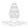 Weißes Segelschiff Zeichnung Kunstdruck
