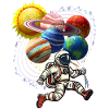 Astronaut with planetary balloons