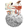 Moon piano with spacesuit