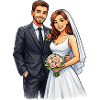 Newlyweds Cartoon Bride & Groom