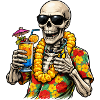 Skeleton in Hawaiian look with drink