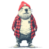 Beaver in red plaided jacket