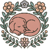 Sleeping dog in flower circle