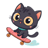 Kawaii black skateboard cat