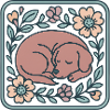 Sleeping dog in flower frame