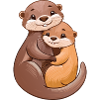 Two cute otters cuddle