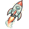 Retro Rocket in Space Neon